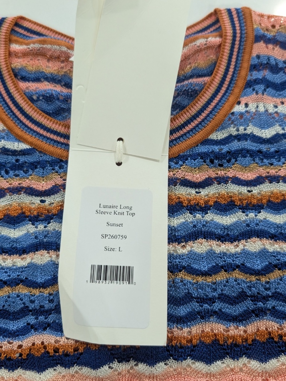 Ulla Johnson Lunaire Knit Top Large L Sunset Stripe Long Sleeve Pointelle NWT - Picture 9 of 10